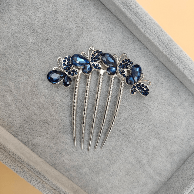 Grand peigne design papillon bleue ou rose or