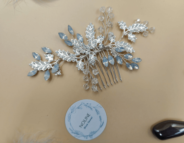 Peigne de cheveux avec strass opales, cristal bleu opale, accessoire de cheveux bleu opale