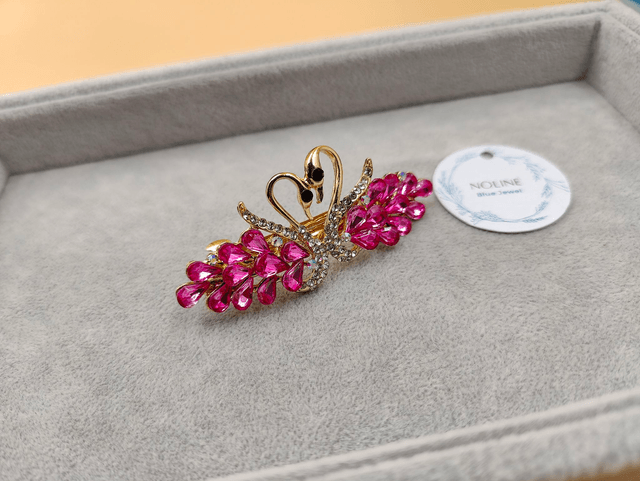 Barrette dorée en forme de cygne, barrette cygne cristaux rose ou coloré