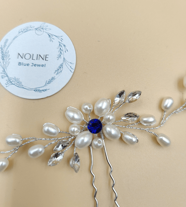 Pic à cheveux perles et strass bleu, petites épingles à cheveux perles blanches