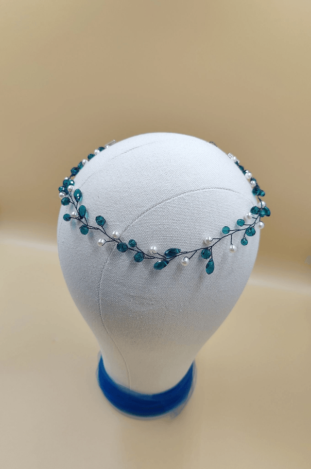 Vigne de cheveux perles et cristaux vert, bandeau de cheveux de mariée, couronne 