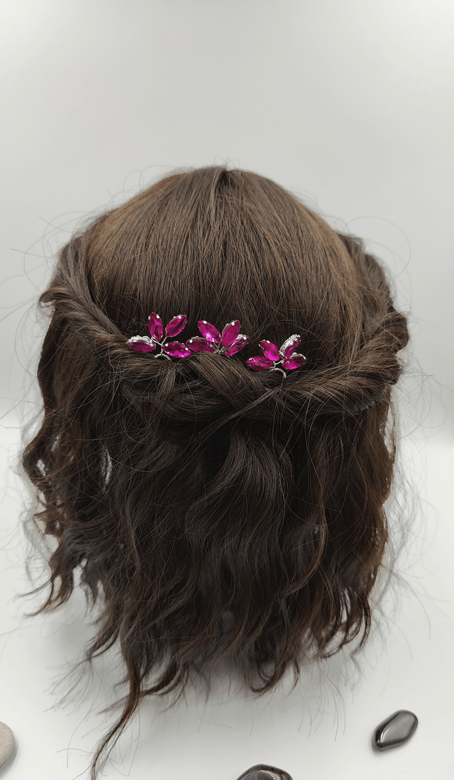 Lot de trois pics à cheveux argenté, cristaux bleu royale, rose ou vert, accessoire coiffure mariée