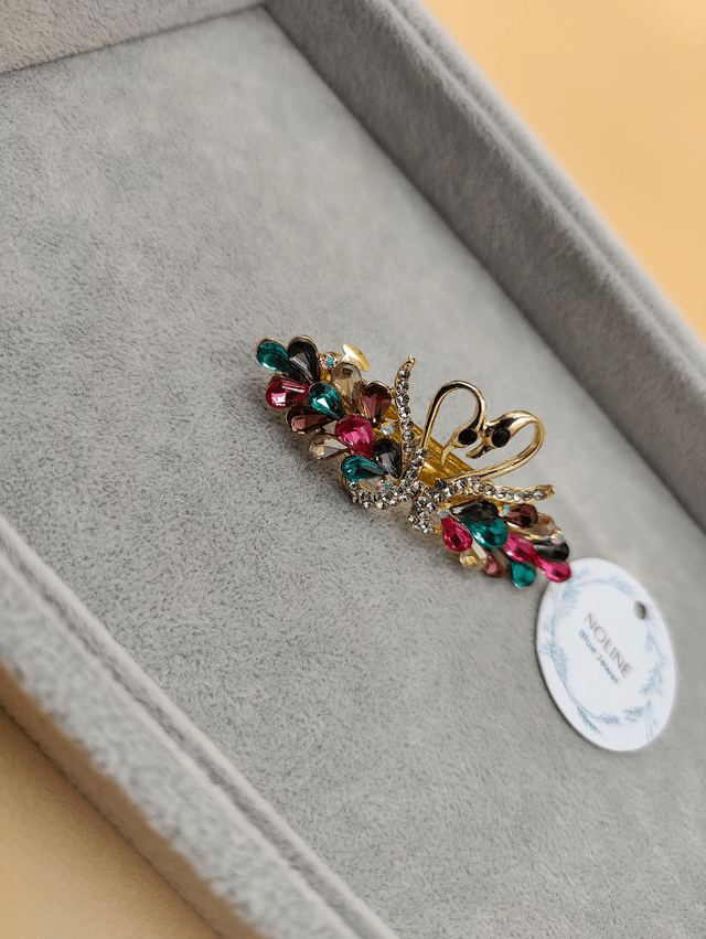 Barrette dorée en forme de cygne, barrette cygne cristaux rose ou coloré