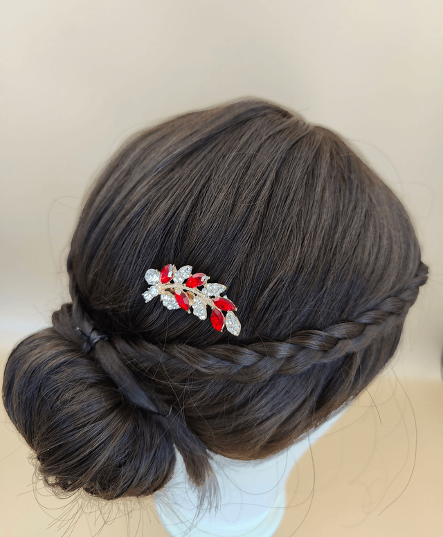Petit peigne à cheveux strass bleu ou rouge