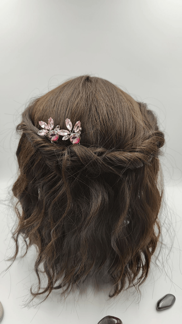 Épingles à Cheveux Argentées Scintillantes ,Lot de Deux épingles avec Cabochon couleurs au choix, bleu, vert ou rose