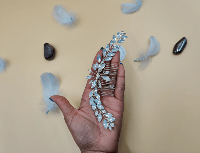 Vigne de cheveux strass bleu opale, bijoux de cheveux cristal bleu opale