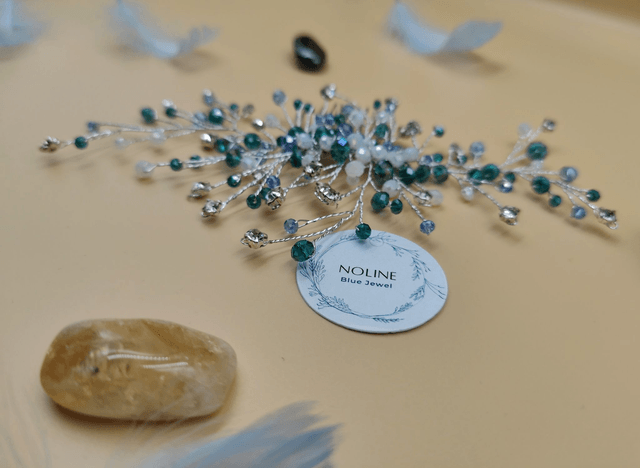 Peigne à cheveux strass brillant bleu, vert et argent, accessoire coiffure de mariée, bandeau pour cheveux, accessoire chignon