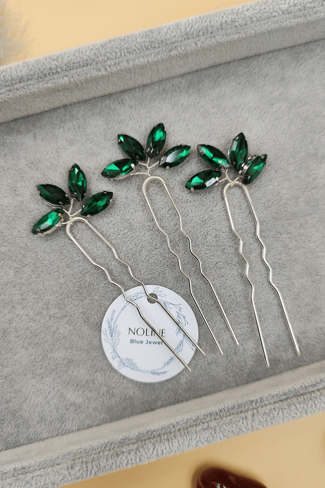 Lot de trois pics à cheveux argenté, cristaux bleu royale, rose ou vert, accessoire coiffure mariée