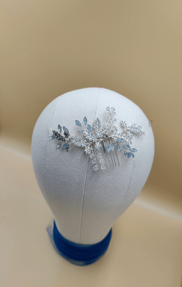 Peigne de cheveux avec strass opales, cristal bleu opale, accessoire de cheveux bleu opale