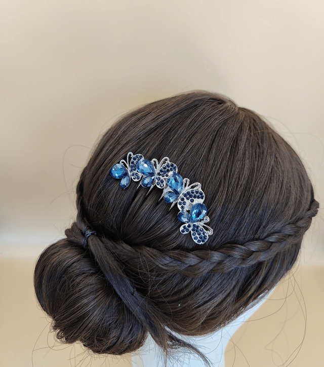 Grand peigne design papillon bleue ou rose or
