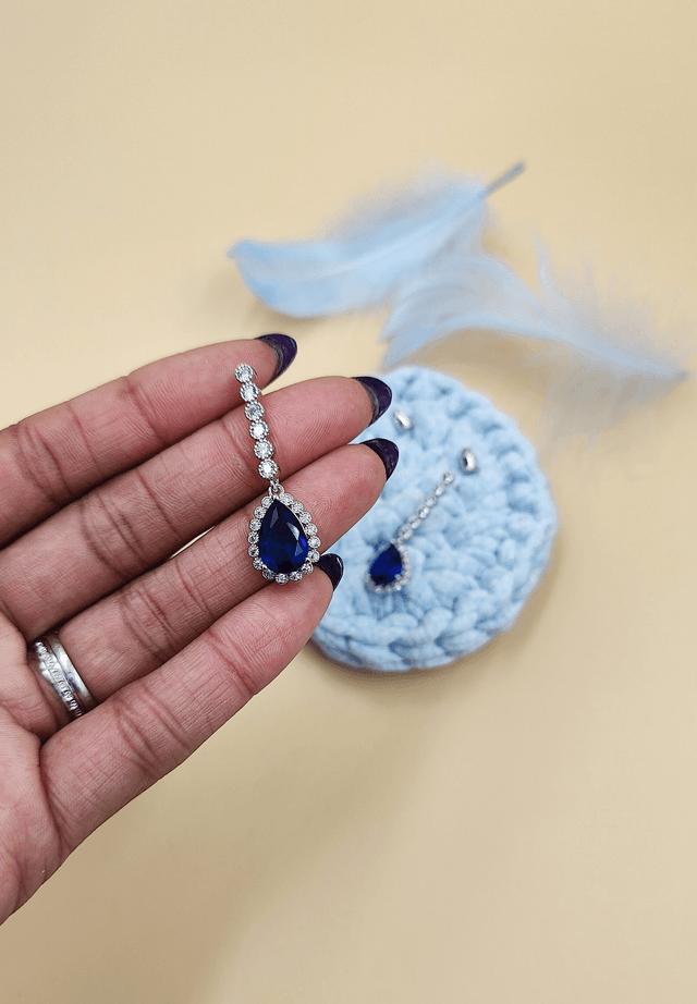 Boucles d'oreilles pendantes zircon bleu marine ou clair, boucles d'oreille bleu marine ou clair