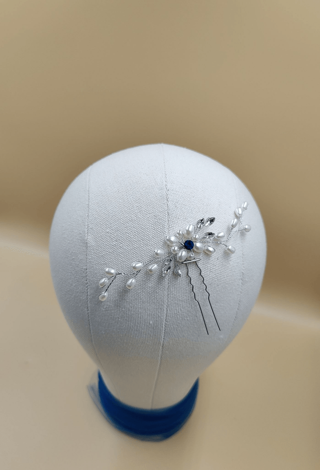 Pic à cheveux perles et strass bleu, petites épingles à cheveux perles blanches