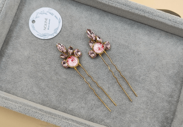 Épingles à cheveux rose ou bleu, Lot de Deux épingles avec cabochon couleurs au choix bleu ou rose