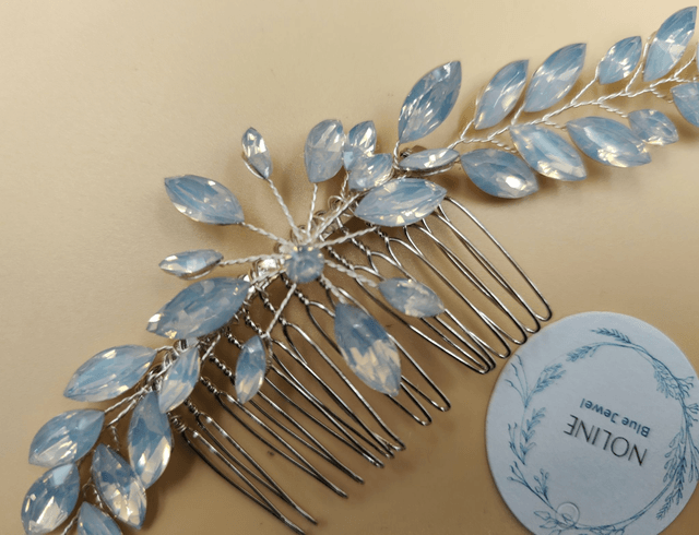 Vigne de cheveux strass bleu opale, bijoux de cheveux cristal bleu opale