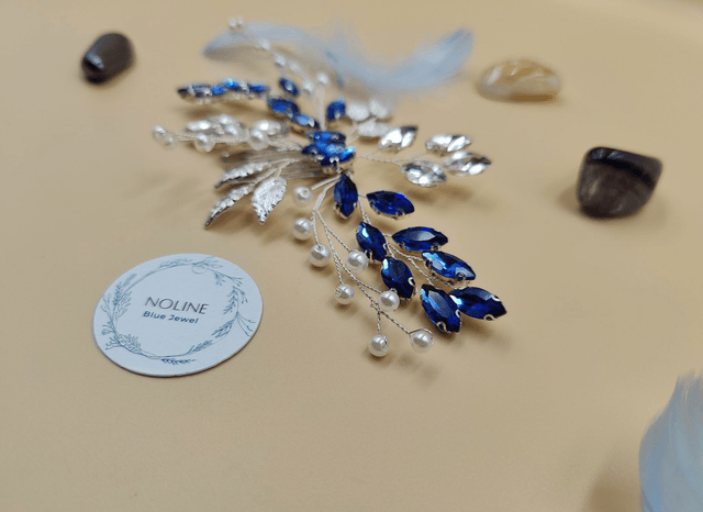 Peigne de cheveux argenté, strass bleu royale et transparent, peigne de cheveux de mariée, accessoire de coiffure