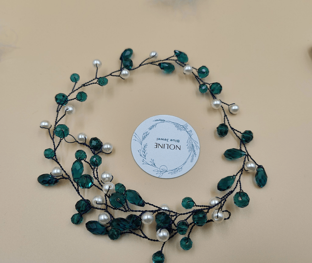 Vigne de cheveux perles et cristaux vert, bandeau de cheveux de mariée, couronne 
