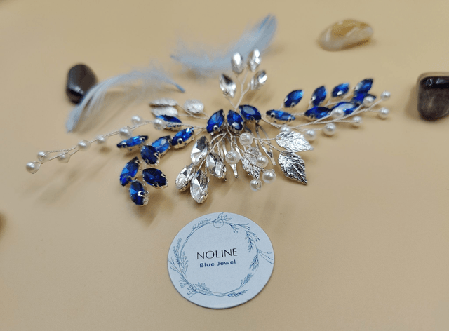 Peigne de cheveux argenté, strass bleu royale et transparent, peigne de cheveux de mariée, accessoire de coiffure