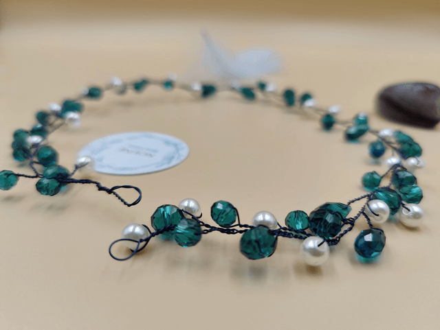 Vigne de cheveux perles et cristaux vert, bandeau de cheveux de mariée, couronne 