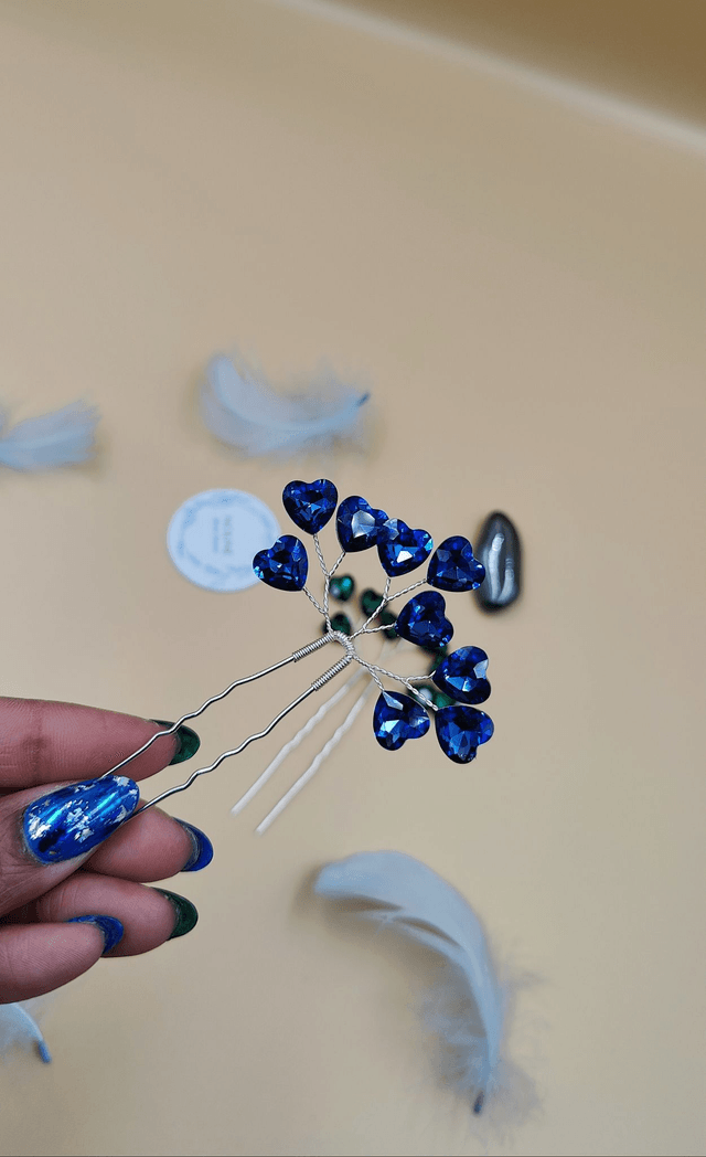 Pic à cheveux bleu ou vert, épingles à cheveux strass cœur bleu ou vert, accessoires de cheveux bleu ou vert