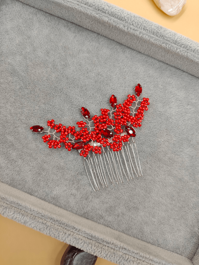 Peigne chignon argenté avec perles et strass fait main