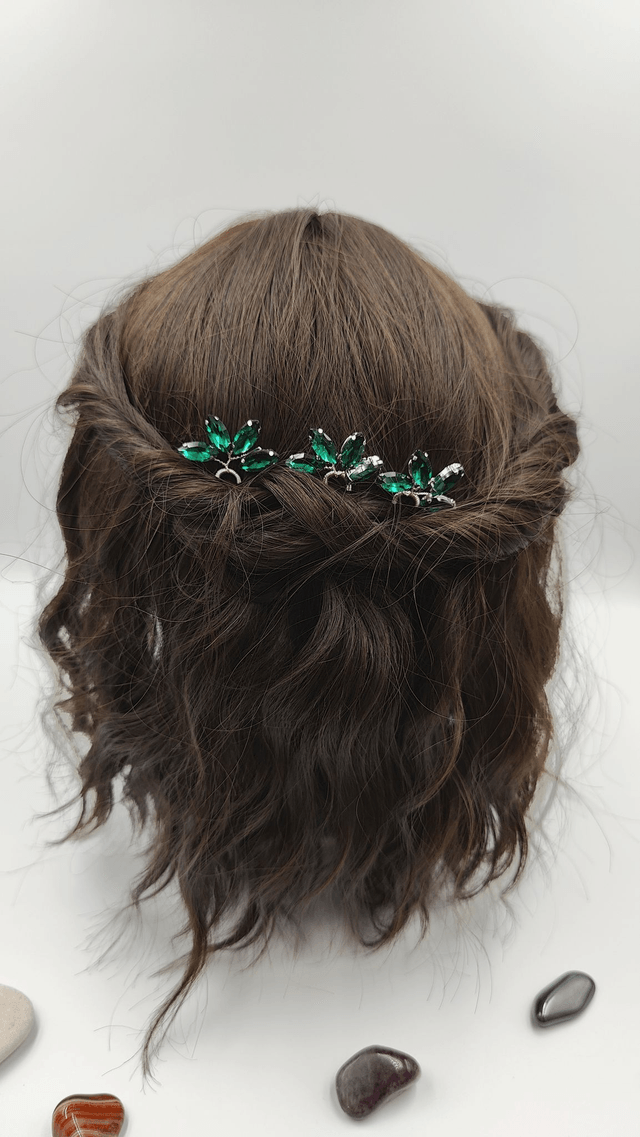 Lot de trois pics à cheveux argenté, cristaux bleu royale, rose ou vert, accessoire coiffure mariée