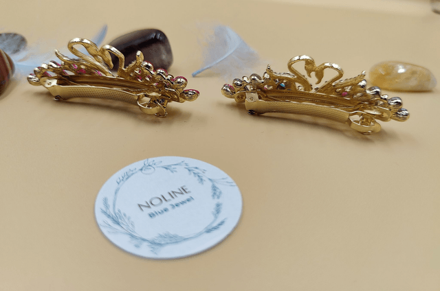 Barrette dorée en forme de cygne, barrette cygne cristaux rose ou coloré