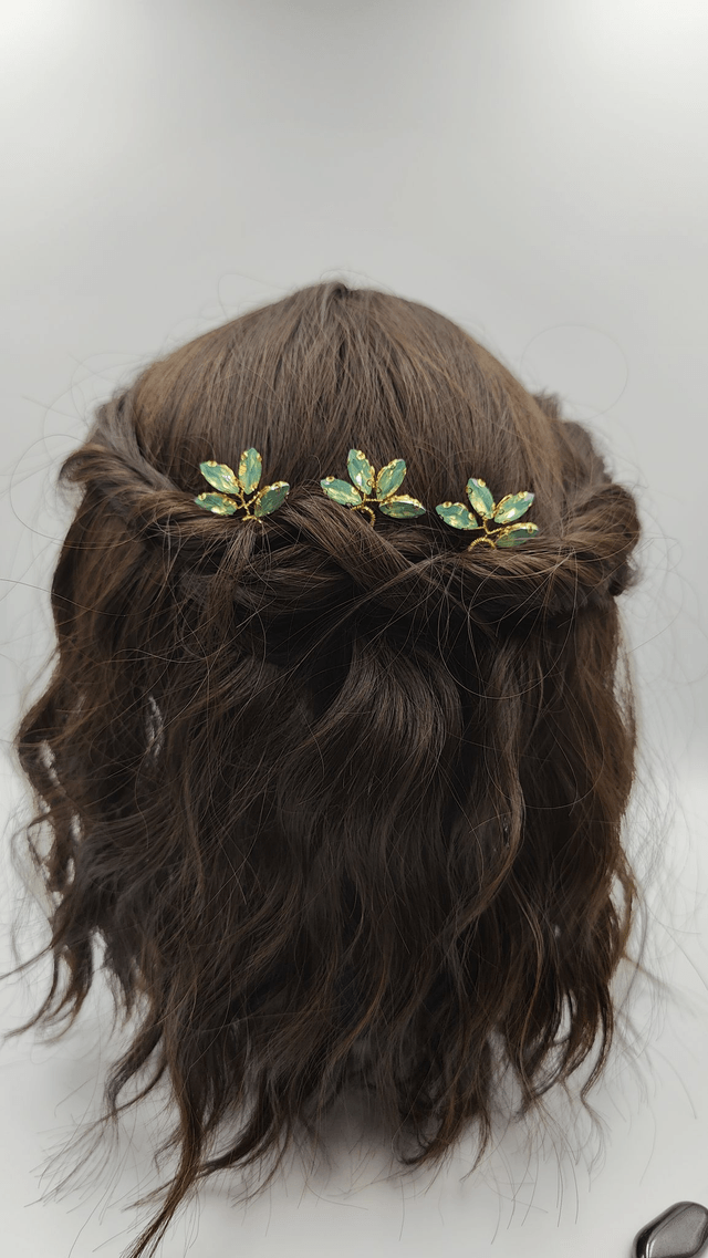 Lot de trois pics à cheveux dorée, cristaux bleu paon, rouge ou vert menthe, accessoire coiffure mariée