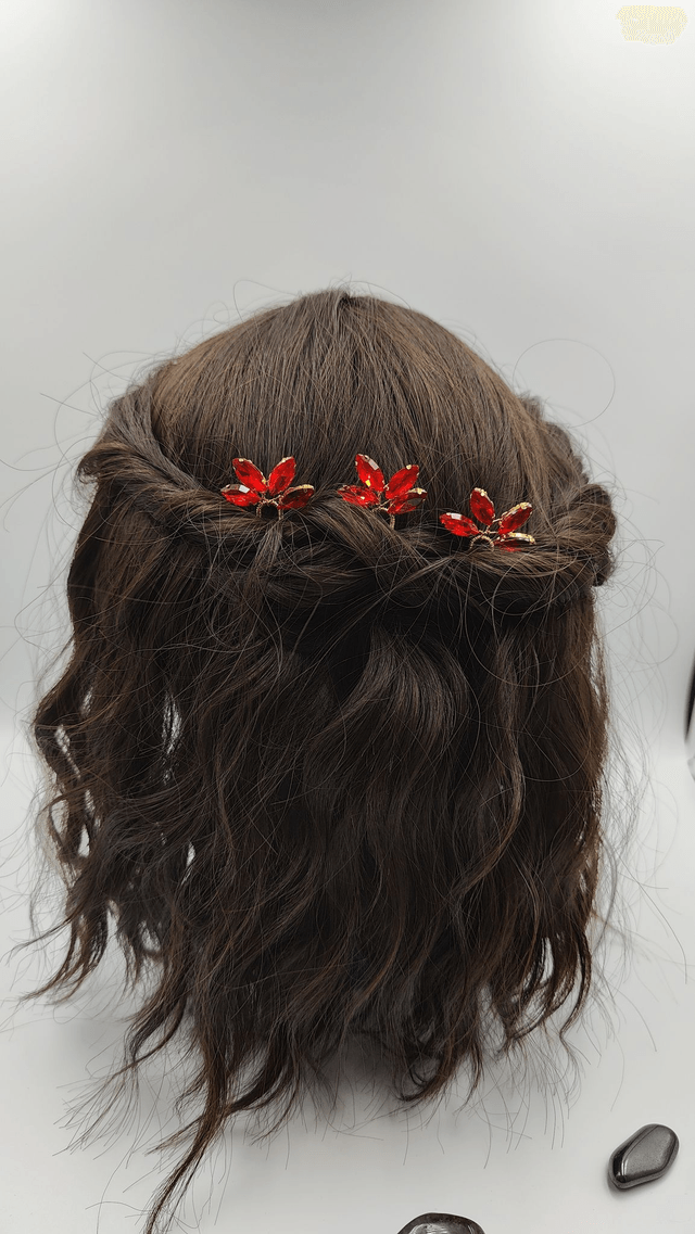 Lot de trois pics à cheveux dorée, cristaux bleu paon, rouge ou vert menthe, accessoire coiffure mariée