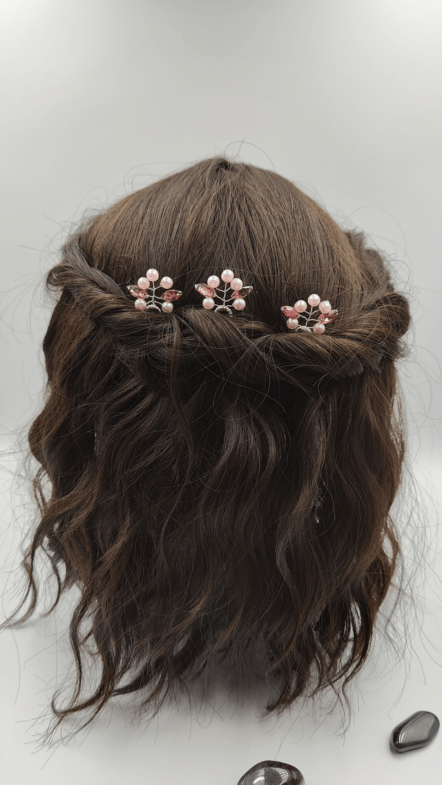 Lot de trois pic à cheveux perles noir, rose ou beige, lot de trois épingles à cheveux strass clair