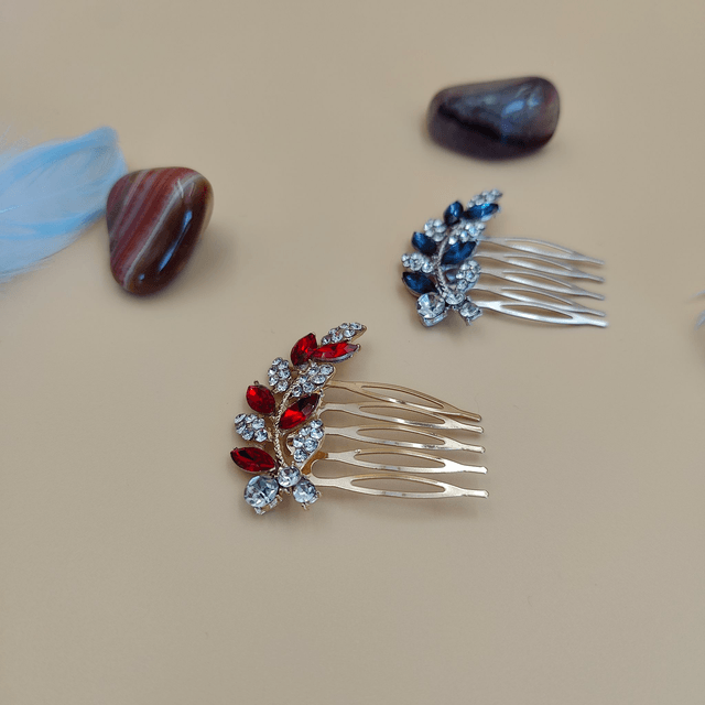 Petit peigne à cheveux strass bleu ou rouge