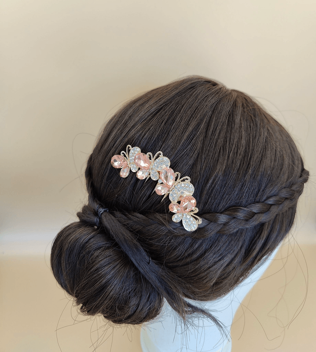 Grand peigne design papillon bleue ou rose or