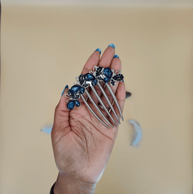 Grand peigne design papillon bleue ou rose or