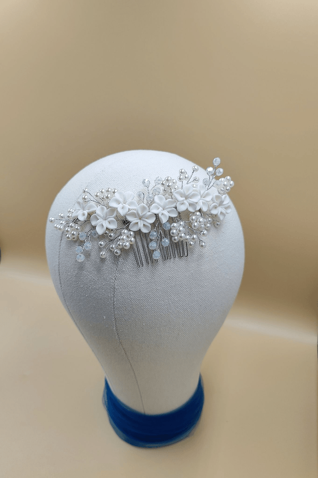 Bijoux cheveux fleurs en pâte polymère et perles, peigne à cheveux fleurs polymères