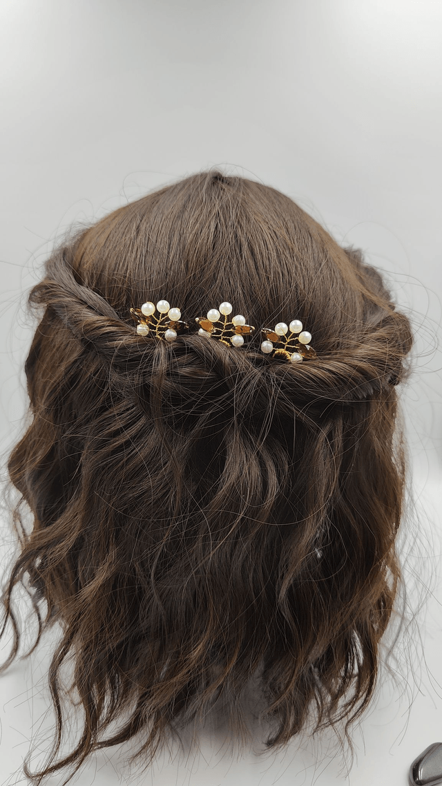 Lot de trois pic à cheveux perles noir, rose ou beige, lot de trois épingles à cheveux strass clair