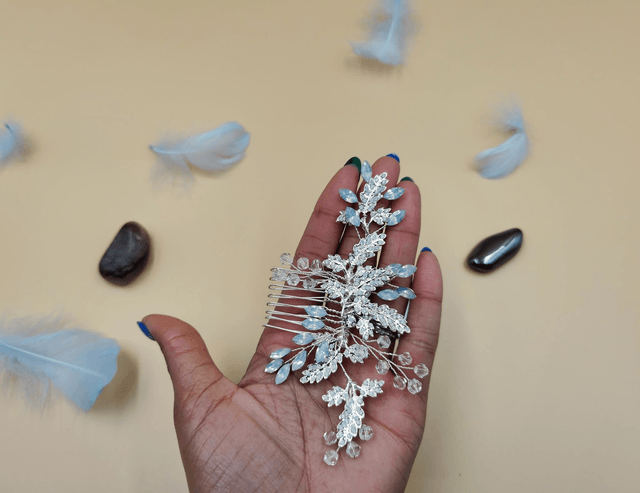 Peigne de cheveux avec strass opales, cristal bleu opale, accessoire de cheveux bleu opale