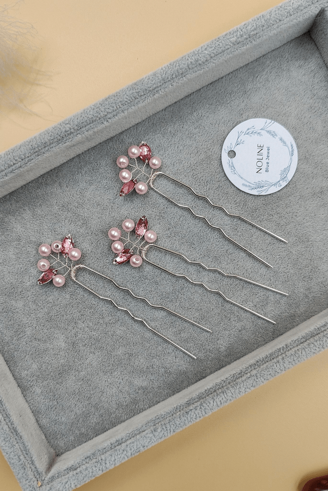 Lot de trois pic à cheveux perles noir, rose ou beige, lot de trois épingles à cheveux strass clair