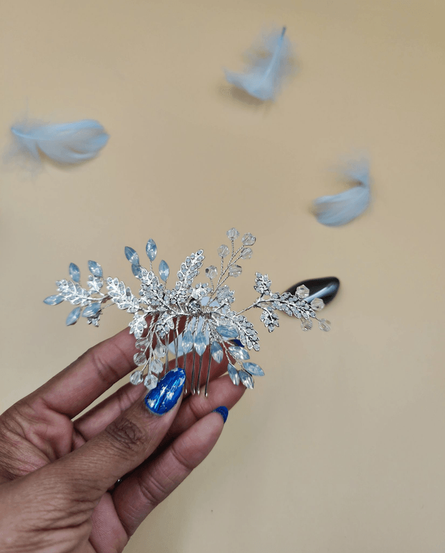Peigne de cheveux avec strass opales, cristal bleu opale, accessoire de cheveux bleu opale