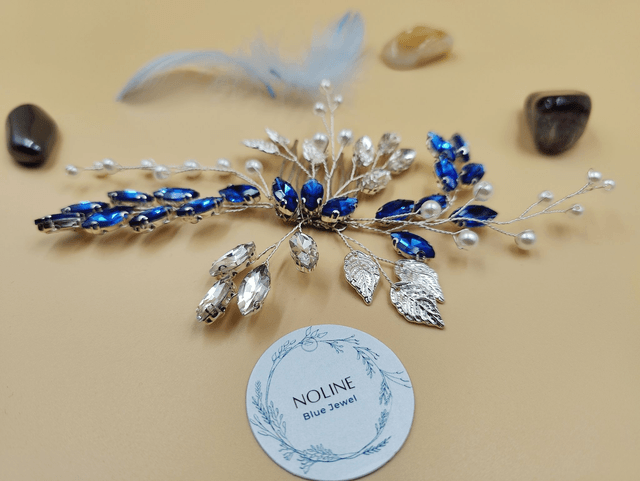 Peigne de cheveux argenté, strass bleu royale et transparent, peigne de cheveux de mariée, accessoire de coiffure