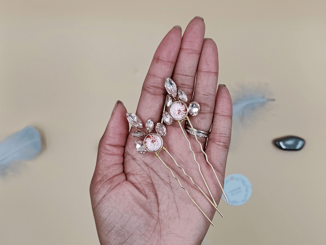 Épingles à cheveux rose ou bleu, Lot de Deux épingles avec cabochon couleurs au choix bleu ou rose