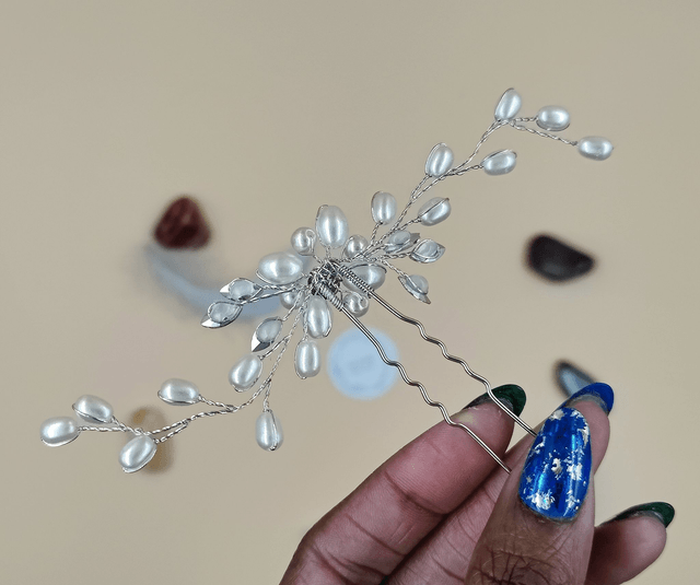 Pic à cheveux perles et strass bleu, petites épingles à cheveux perles blanches