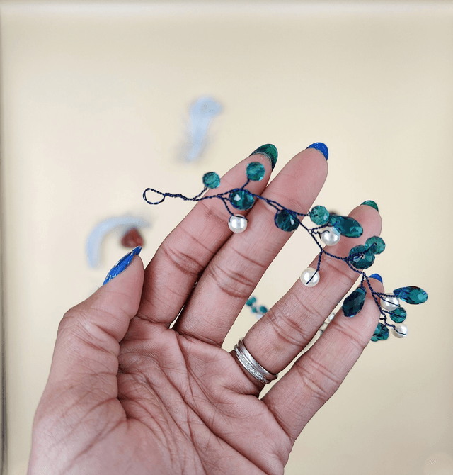 Vigne de cheveux perles et cristaux vert, bandeau de cheveux de mariée, couronne 
