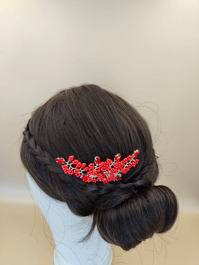 Peigne chignon argenté avec perles et strass fait main