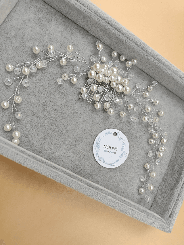 Peigne de cheveux argent avec des perles argenté et clair, accessoire de cheveux perles blanches